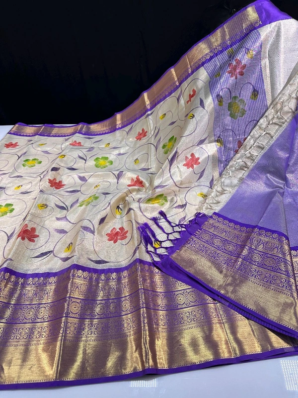B06309 Hand Paint Kanjivaram Silk Saree - Purple