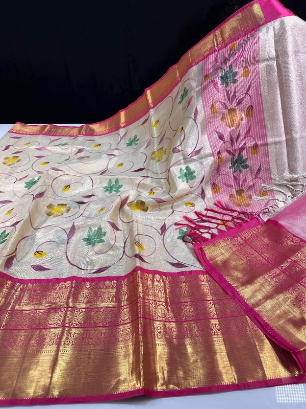B06309 Hand Paint Kanjivaram Silk Saree - Pink