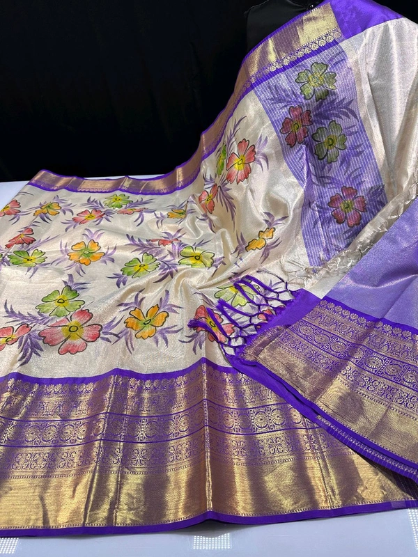 B06311 Hand Paint Kanjivaram Silk Saree - Purple