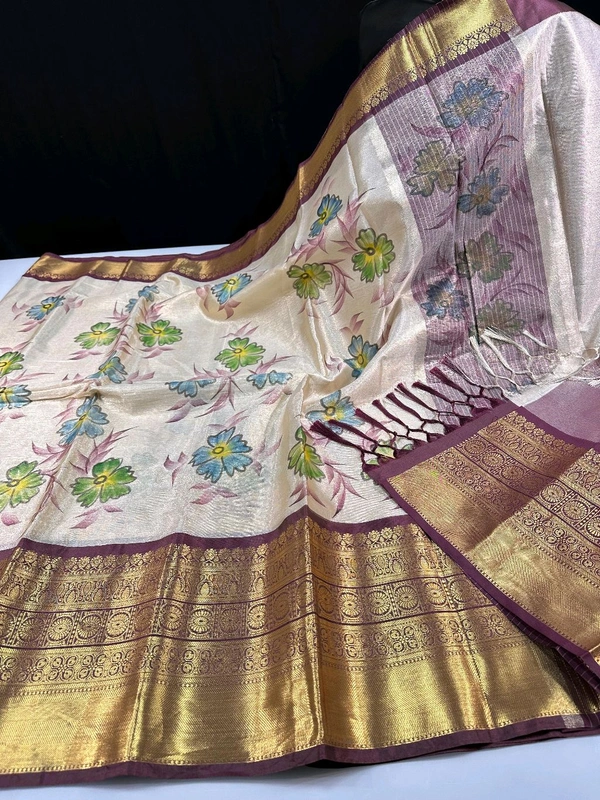 B06311 Hand Paint Kanjivaram Silk Saree - Maroon