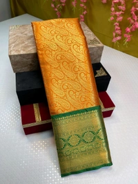 B06313 Semi Pure Kanjivaram Soft Silk Saree - Mango