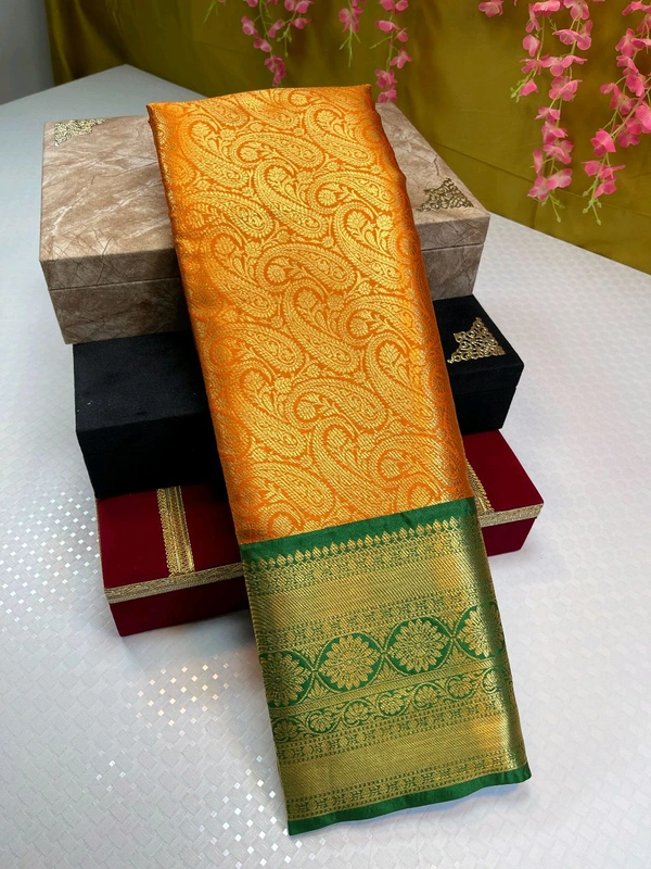 B06313 Semi Pure Kanjivaram Soft Silk Saree - Mango