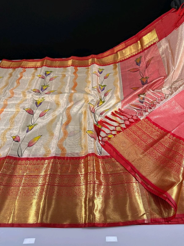 B06314 Hand Paint Kanjivaram Silk Saree - Red