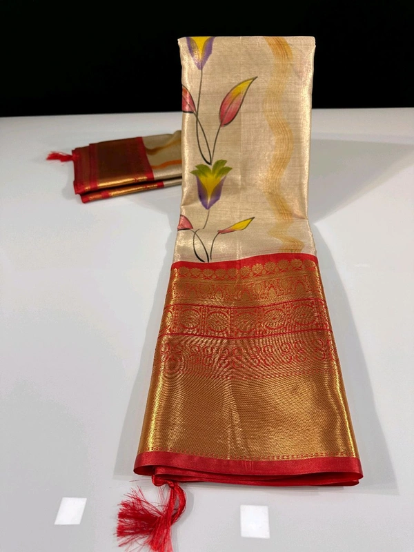 B06314 Hand Paint Kanjivaram Silk Saree - Red
