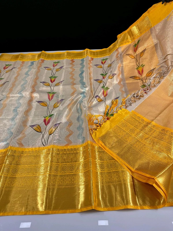B06314 Hand Paint Kanjivaram Silk Saree - Yellow