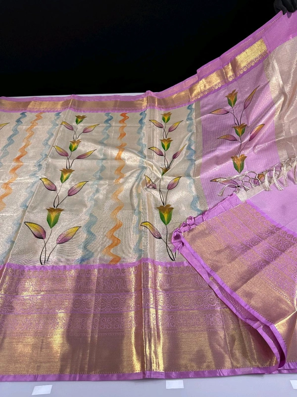 B06314 Hand Paint Kanjivaram Silk Saree - Levender