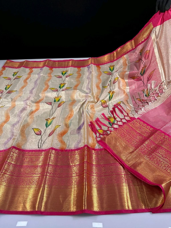 B06314 Hand Paint Kanjivaram Silk Saree - Pink