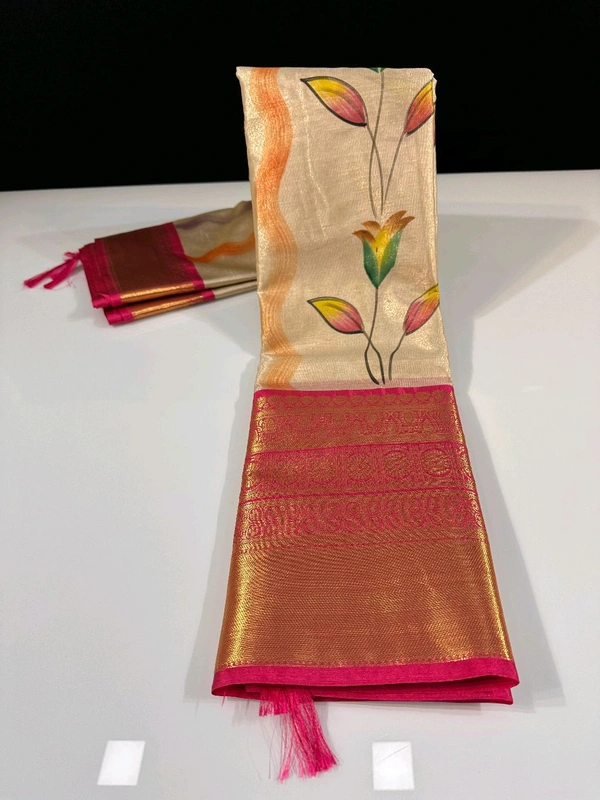 B06314 Hand Paint Kanjivaram Silk Saree - Pink