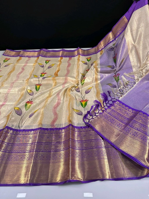 B06314 Hand Paint Kanjivaram Silk Saree - Purple
