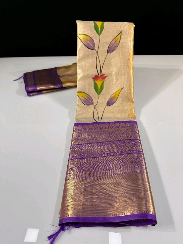 B06314 Hand Paint Kanjivaram Silk Saree - Purple
