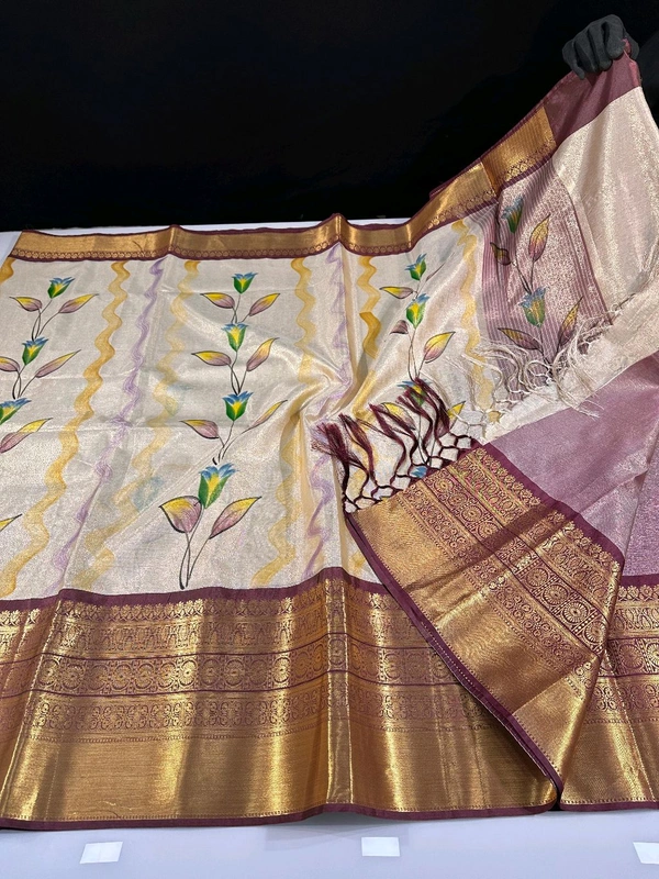 B06314 Hand Paint Kanjivaram Silk Saree - Maroon