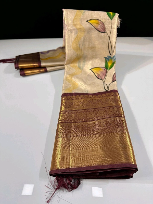 B06314 Hand Paint Kanjivaram Silk Saree - Maroon