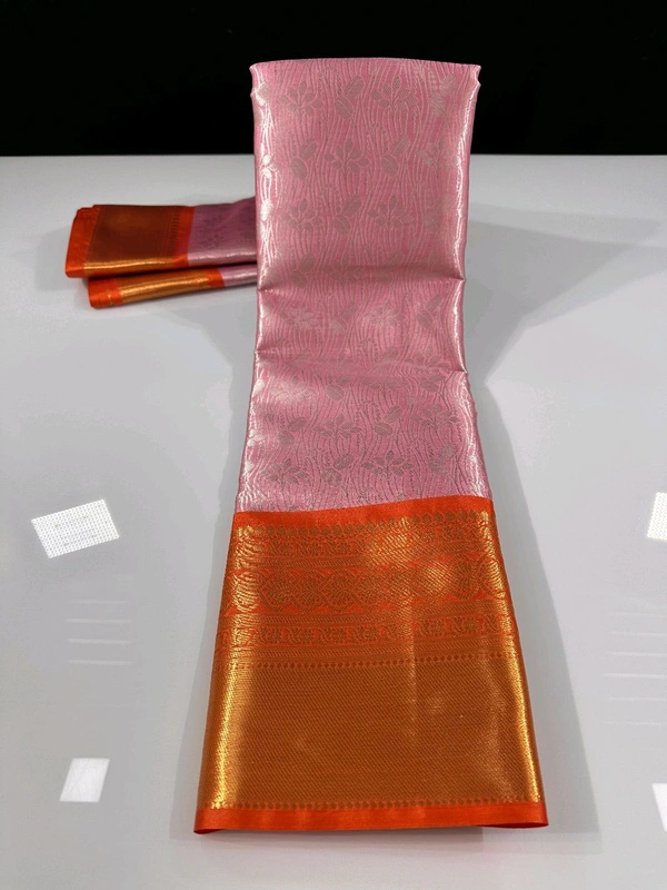 B06319 Semi Kanjivaram Soft Silk Saree - Orange