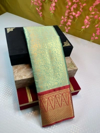 B06322 Premium Soft Semi Kanchipuram Silk Saree - Sea blue