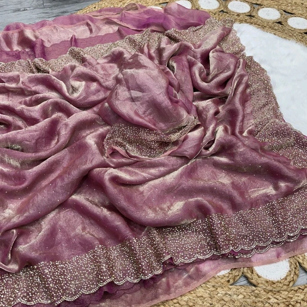 W78011 Space Silk With Jarkhan Stone Work Saree - Pink