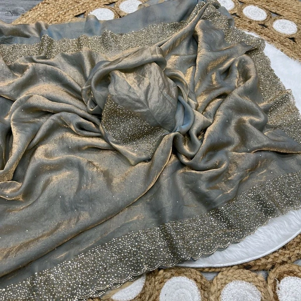 W78011 Space Silk With Jarkhan Stone Work Saree - Gray