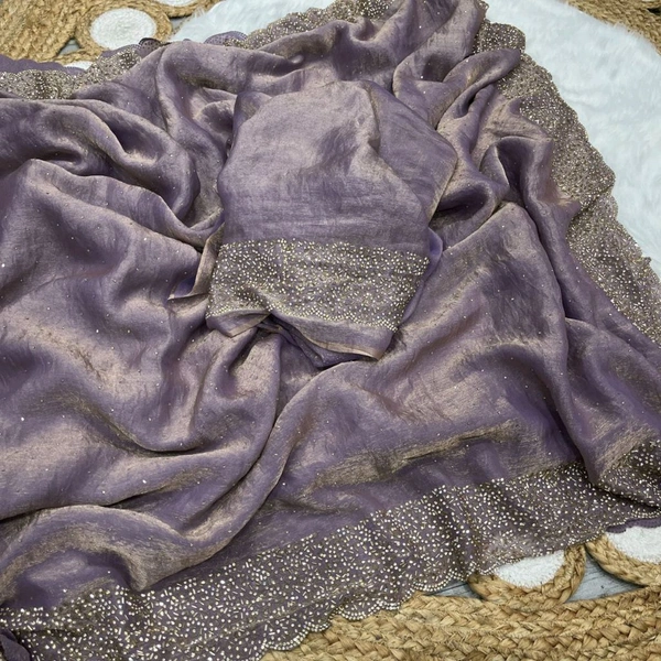 W78011 Space Silk With Jarkhan Stone Work Saree - Levender
