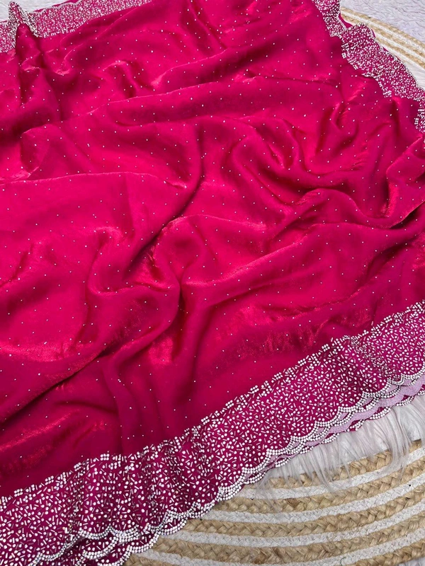 W77018 Beautiful Jarkhan Diamond Work Space Silk Saree  - Pink