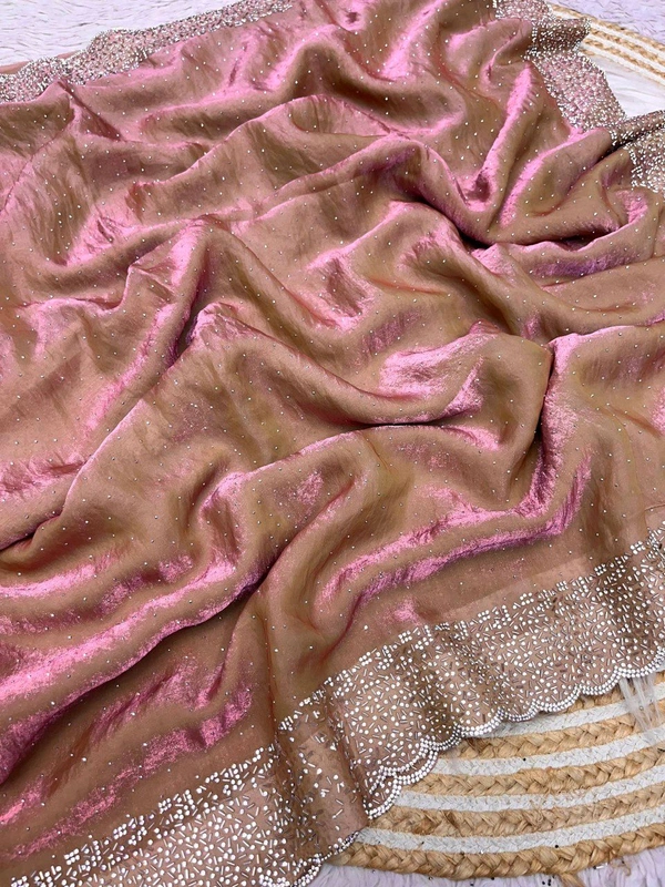 W77018 Beautiful Jarkhan Diamond Work Space Silk Saree  - Tickle Me Pink