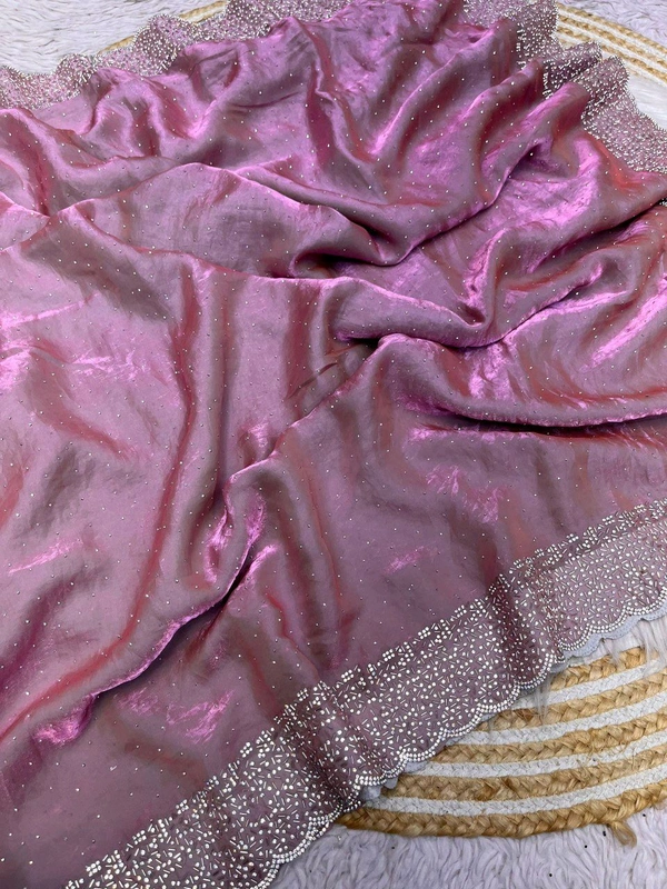 W77018 Beautiful Jarkhan Diamond Work Space Silk Saree  - Fuchsia Pink