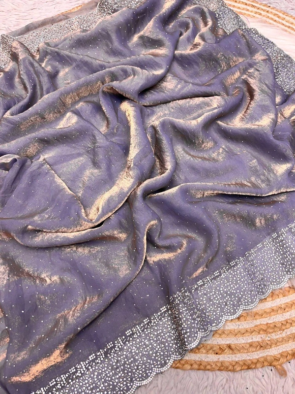 W77018 Beautiful Jarkhan Diamond Work Space Silk Saree  - Gray
