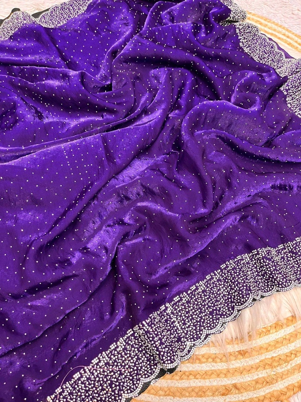 W77018 Beautiful Jarkhan Diamond Work Space Silk Saree  - Purple
