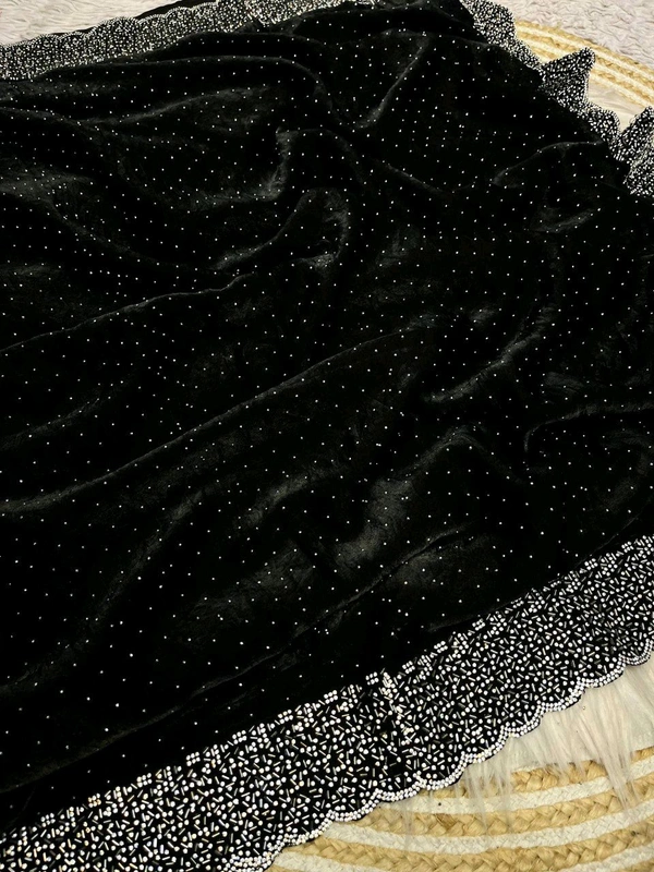 W77018 Beautiful Jarkhan Diamond Work Space Silk Saree  - Black