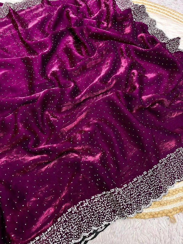 W77018 Beautiful Jarkhan Diamond Work Space Silk Saree  - Megenda