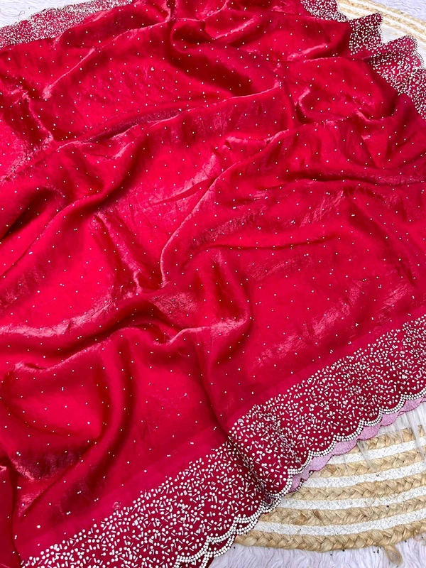 W77018 Beautiful Jarkhan Diamond Work Space Silk Saree  - Razzmatazz