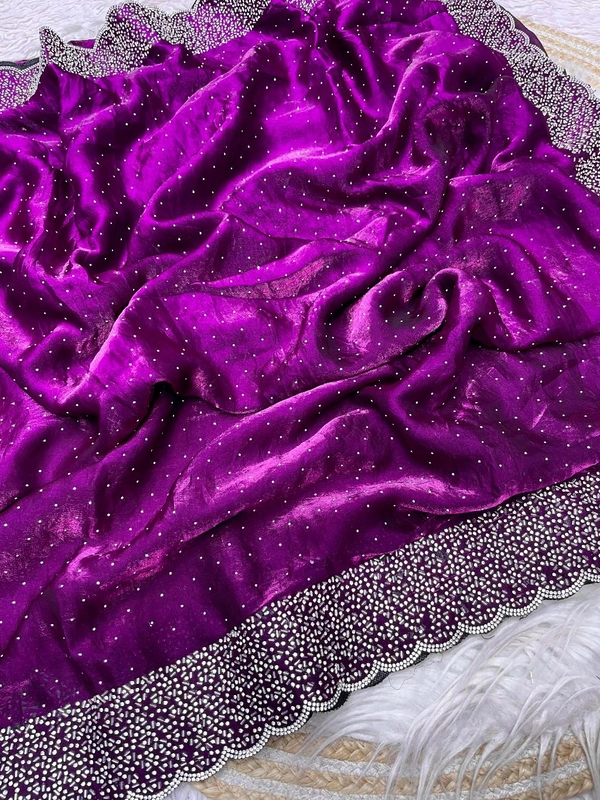 W77018 Beautiful Jarkhan Diamond Work Space Silk Saree  - Purple Pizzazz