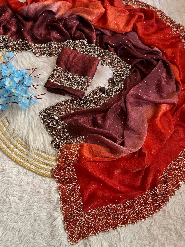 W77019 Dual Colour Space Silk Saree  - Red