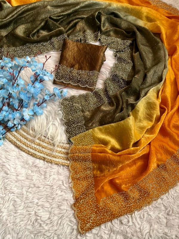 W77019 Dual Colour Space Silk Saree  - Mango