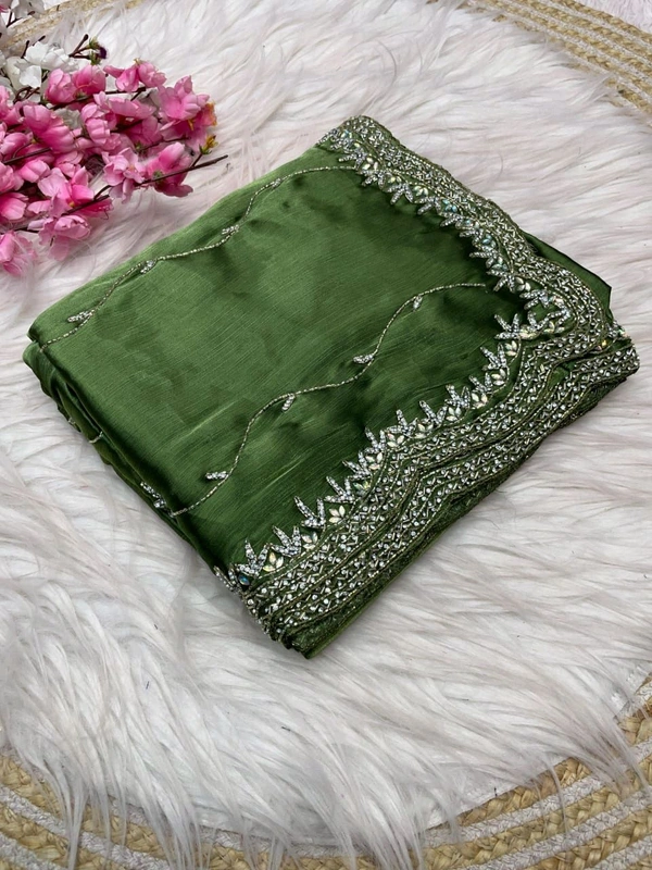 W77020 FULL hand Work Heavy embroidery Work Jimmy Choo Saree - Green