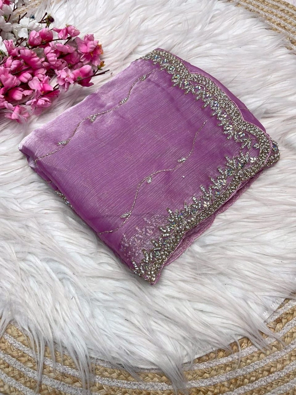 W77020 FULL hand Work Heavy embroidery Work Jimmy Choo Saree - Levender