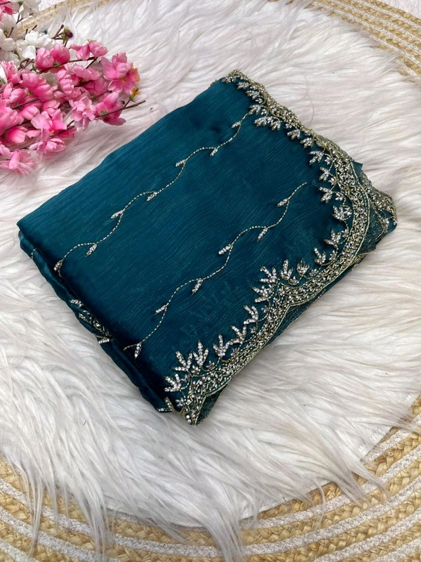 W77020 FULL hand Work Heavy embroidery Work Jimmy Choo Saree - Teal