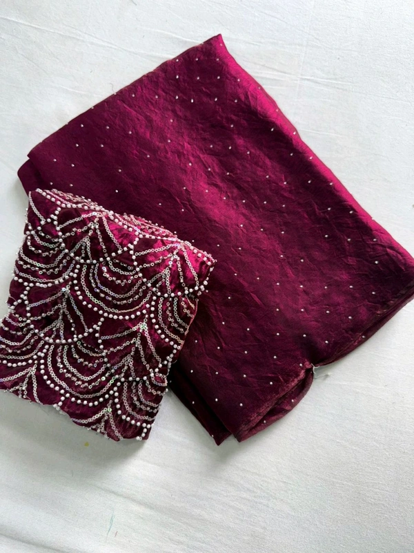 KS0302 Fendy Sattin Dual Shad Saree With Moti Sequence Work Blouse  - Megenda