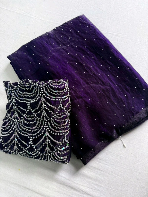 KS0302 Fendy Sattin Dual Shad Saree With Moti Sequence Work Blouse  - Purple