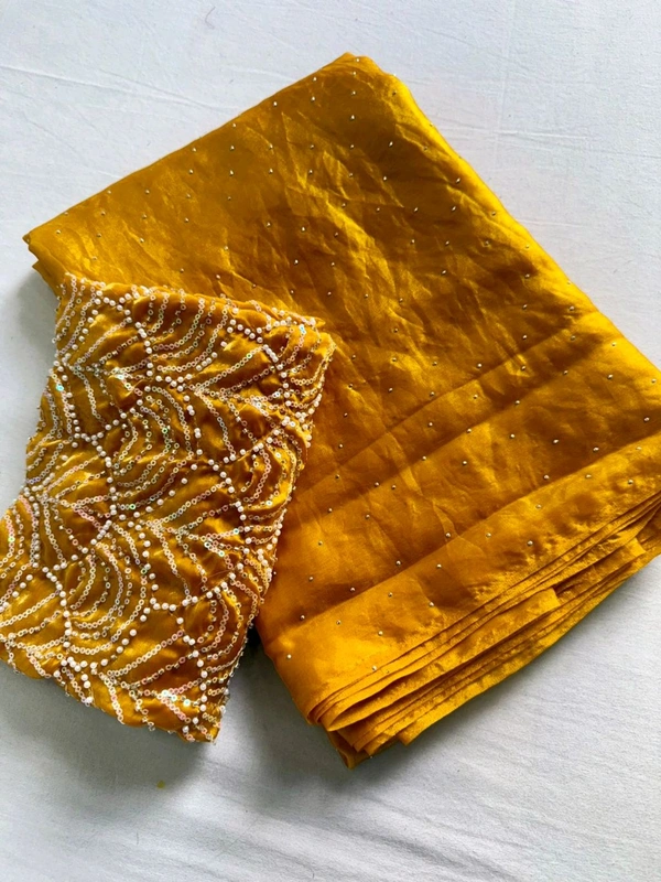 KS0302 Fendy Sattin Dual Shad Saree With Moti Sequence Work Blouse  - yellow