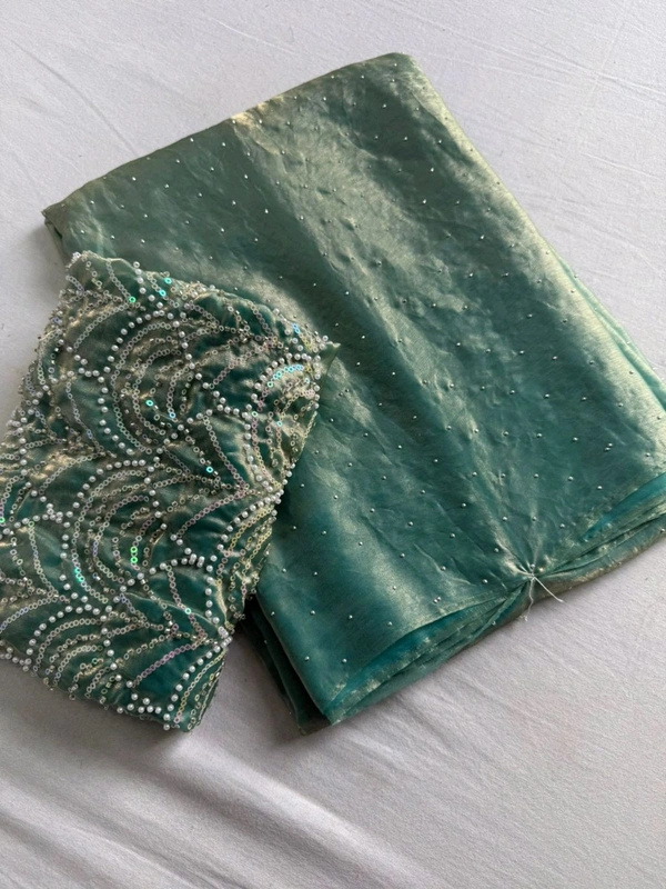 KS0302 Fendy Sattin Dual Shad Saree With Moti Sequence Work Blouse  - Neptune