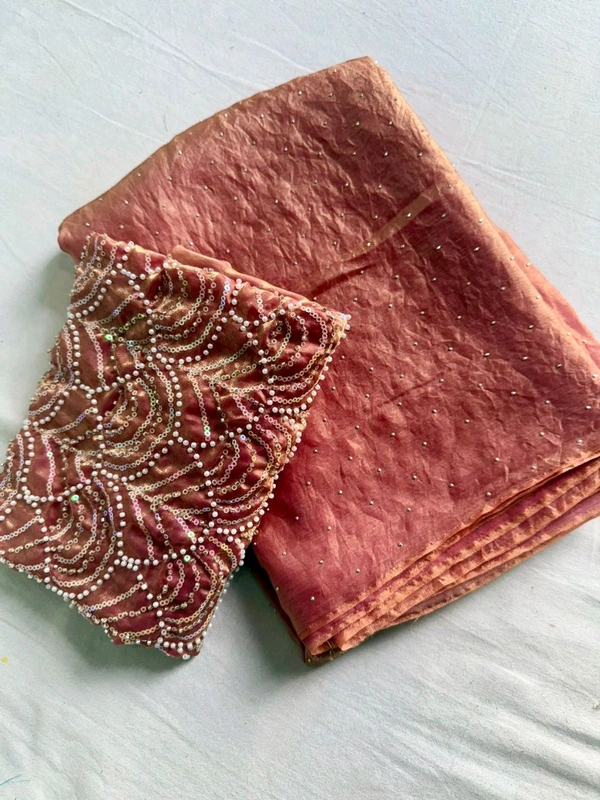 KS0302 Fendy Sattin Dual Shad Saree With Moti Sequence Work Blouse  - Onion pink