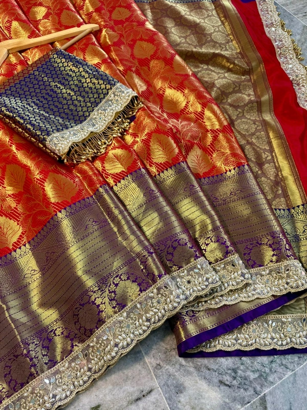 B17055 Maggam Lace border soft Katan Silk Saree