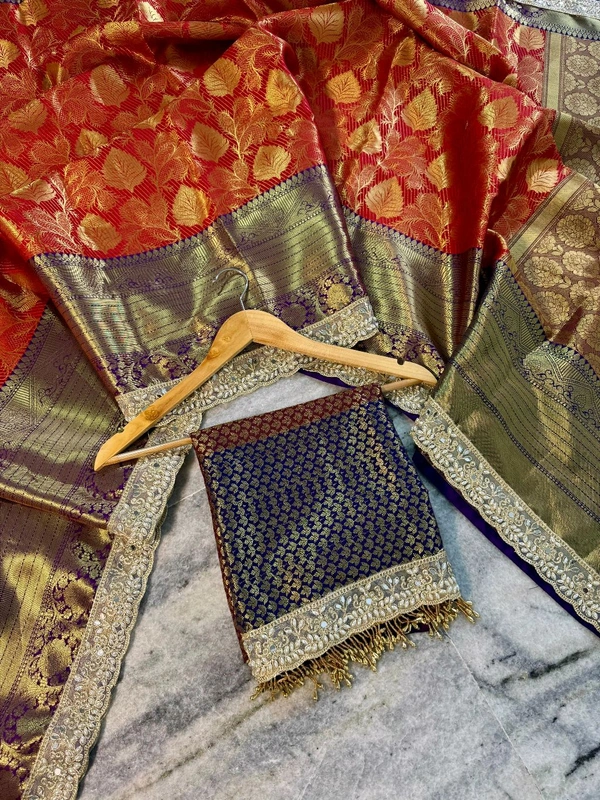 B17055 Maggam Lace border soft Katan Silk Saree