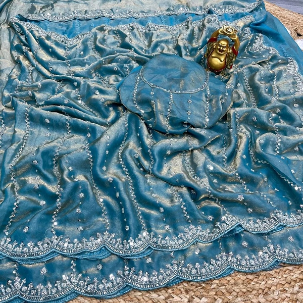W78066 Bollywood trending Heavy Hand work space silk saree ✨ - Sky Blue