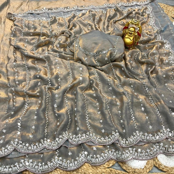 W78066 Bollywood trending Heavy Hand work space silk saree ✨ - Gray