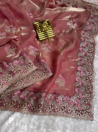 W12010 Premium space silk saree with Embroidery and zarkhan touch up 💓 - Peach