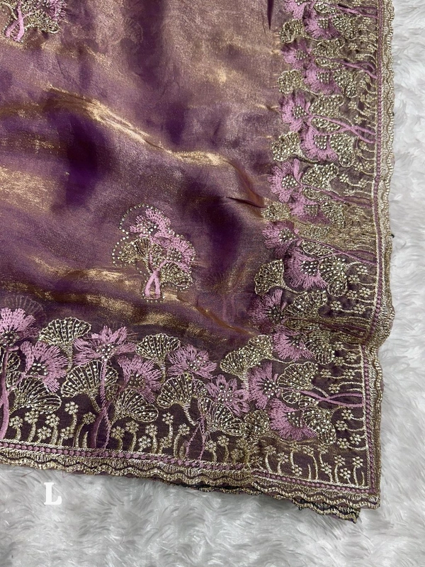 W12010 Premium space silk saree with Embroidery and zarkhan touch up 💓 - Lavender