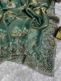 W12010 Premium space silk saree with Embroidery and zarkhan touch up 💓 - Eastern Blue