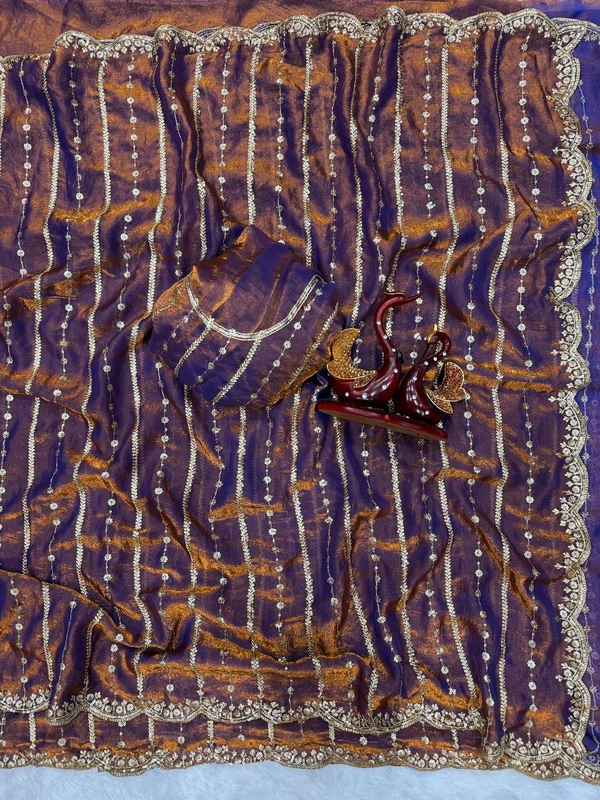 W06101 Replica Version Trending space silk saree ❣️
 - Pigment Indigo