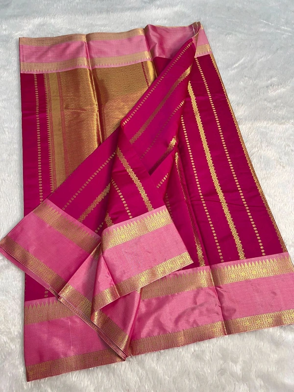 B12004 Soft Katan Kanjivaram Silk Saree  - Pink