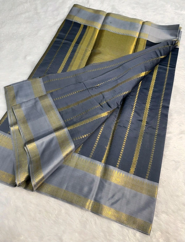 B12004 Soft Katan Kanjivaram Silk Saree  - Gray